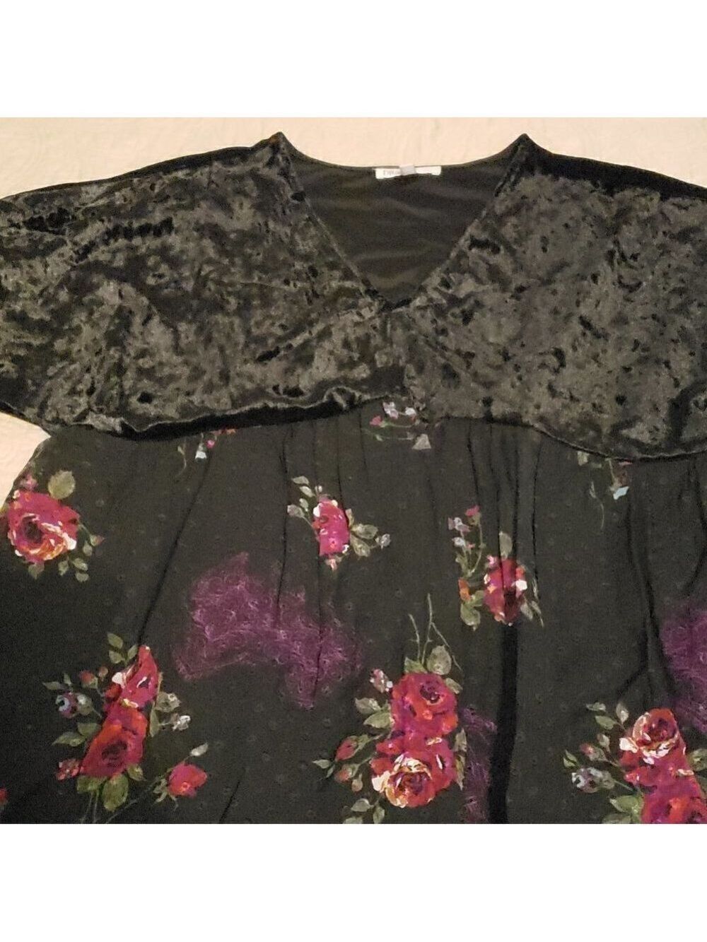 Dr2 (Daniel Rainn) Black Velvet Mixed Floral Top